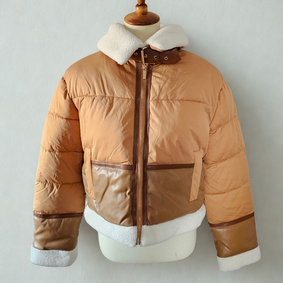 7 For All Mankind Jackets & Blazers - 7 For All Mankind Tan and Brown Puffer Jacket